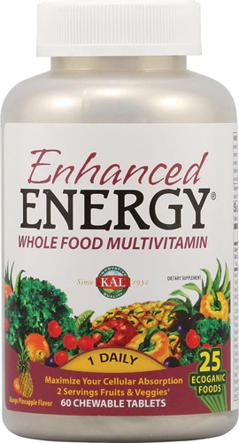 Kal Enhanced Energy Multivitamínico Integral Mastigável Sabor Manga Abacaxi - 60 Comprimidos