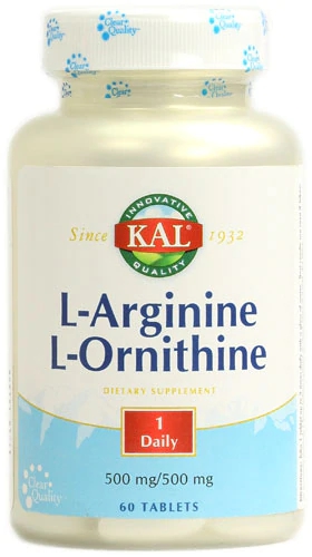 Kal L-Arginina L-Ornitina 500mg - 60 Comprimidos para Energia e Bem-Estar