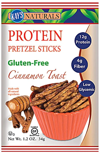 Kay's Naturals Protein Pretzel Sticks Sabor Canela e Açúcar - 6 Pacotes (Aprox. 180g Total)