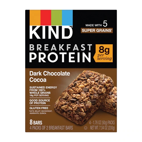 Barras de Cereal Kind com 8g de Proteína, Sem Glúten, Chocolate Amargo e Cacau - 4 Pacotes com 2 Barras Cada