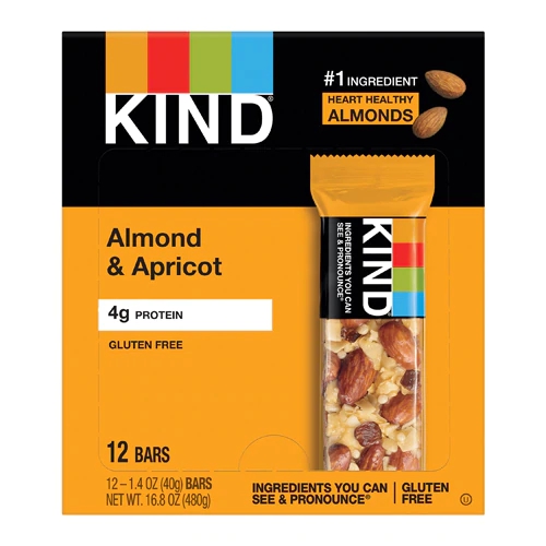 Barras de Frutas e Castanhas Kind Amêndoa e Damasco - 12 Barras (Aprox. 450g)