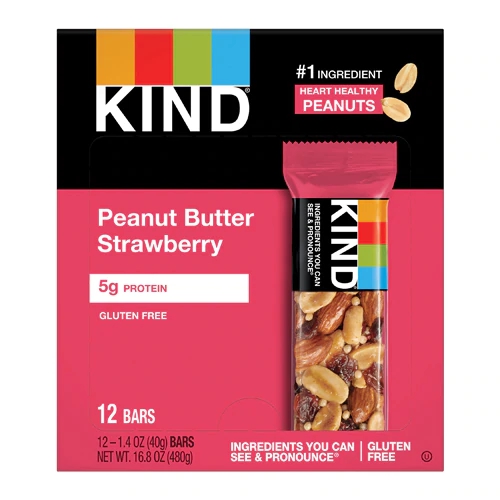 Barras de Frutas e Castanhas Kind Peanut Butter & Strawberry - 12 Unidades