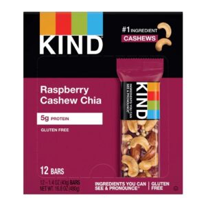 Kind Fruit & Nut Bars Raspberry Cashew & Chia - Barras de Frutas e Castanhas - Caixa com 12 Unidades