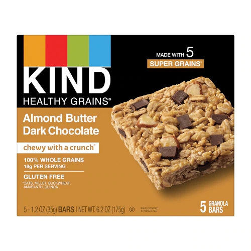 Kind Healthy Grains Granola Bars Amanteigado de Amêndoa e Chocolate Amargo Sem Glúten - 5 Barras (aprox. 130g)