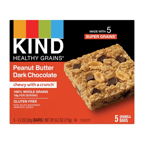 Barras de Granola Kind Healthy Grains Sem Glúten Sabor Manteiga de Amendoim com Chocolate Amargo - Pacote com 5 Barras