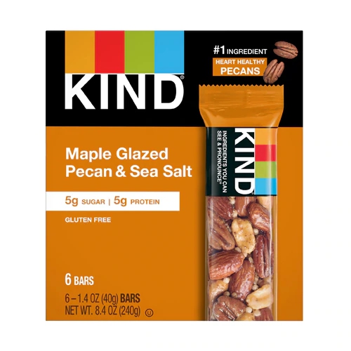 Barra de Nozes e Especiarias Kind Maple Glazed Pecan e Sea Salt - Caixa com 6 Barras