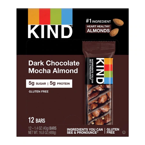 Barras Kind Nuts & Spices Chocolate Amargo com Café e Amêndoas - Caixa com 12 Unidades