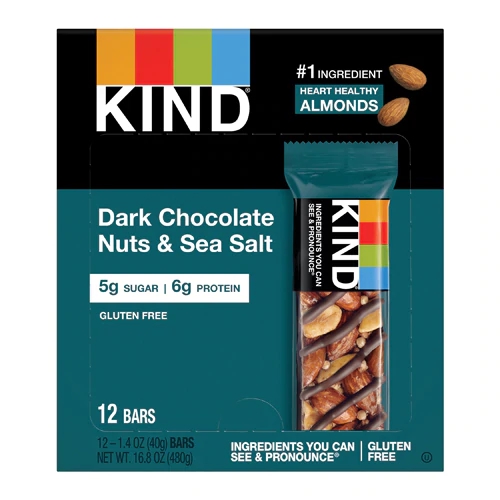 Barras de Chocolate Amargo com Nozes e Flor de Sal Kind (12 Barras - 204g)