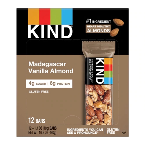 Kind Nuts & Spices Barras de Amêndoa com Baunilha de Madagascar - Pacote com 12 Unidades (Aproximadamente 468g)