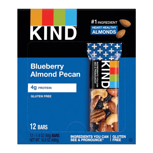 Kind Plus Bars Blueberry Pecan - Caixa com 12 Barras Energéticas