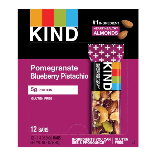 Kind Plus Barras Romã, Blueberry e Pistache com Antioxidantes - 12 Barras Nutritivas