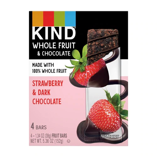 Barras de Frutas Desidratadas Kind Pressed Sem Glúten Chocolate Amargo e Morango - Caixa com 12 Unidades
