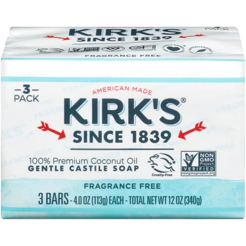 Kirk's Natural Sabão de Castela Suave Sem Fragrância - 3 Barras (Aprox. 425g)