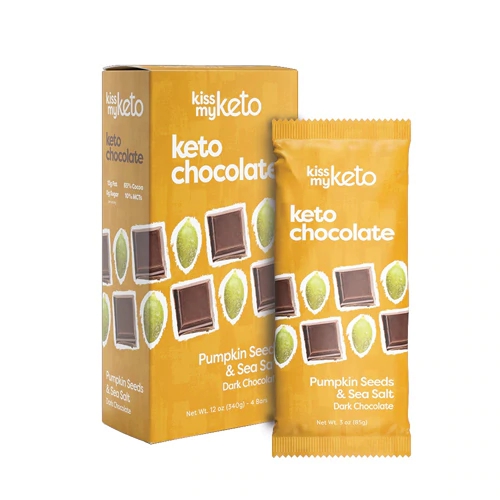 Barras de Chocolate Low Carb Kiss My Keto com Semente de Abóbora e Sal Marinho - 4 Unidades (Aprox. 170g)