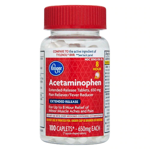 Kroger® Acetaminofeno 650 mg - 100 Caplets para Alívio da Dor e Febre