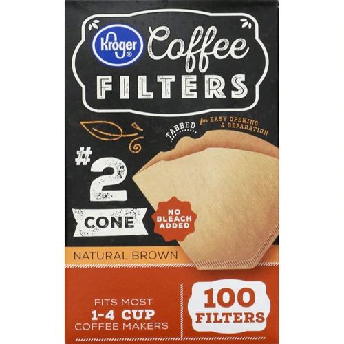 Filtros de Café Cônicos Kroger® No. 2 Marrom Natural - 100 Unidades para Cafeteiras 1-4 Xícaras