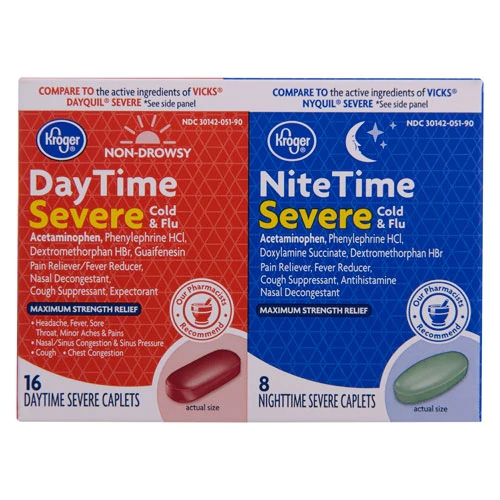 Kroger DayTime/NiteTime Severe Cold & Flu - 24 Cápsulas para Alívio Intenso