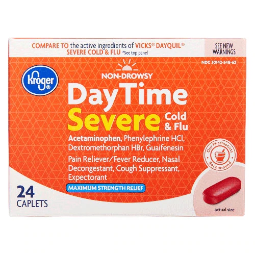 Kroger DayTime Severe Cold & Flu 24 Caplets - Alívio Eficaz para Gripe e Resfriado Intenso