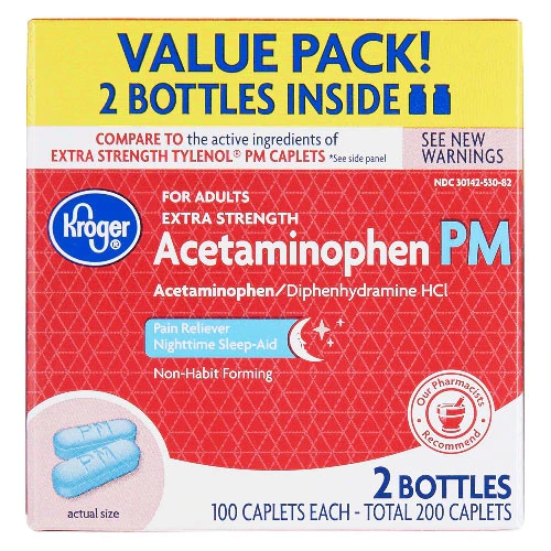 Kroger Acetaminofeno PM Extra Força - 100 Caplets: Alívio Noturno para Noites Tranquilas
