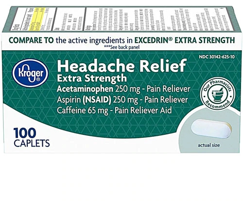 Kroger® Alívio Dor de Cabeça Extra Força - 100 Caplets - Analgésico Potente