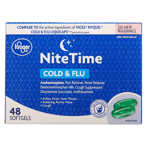 Kroger® Nite Time Resfriado e Gripe - 48 Cápsulas Gelatinosas para Alívio Noturno