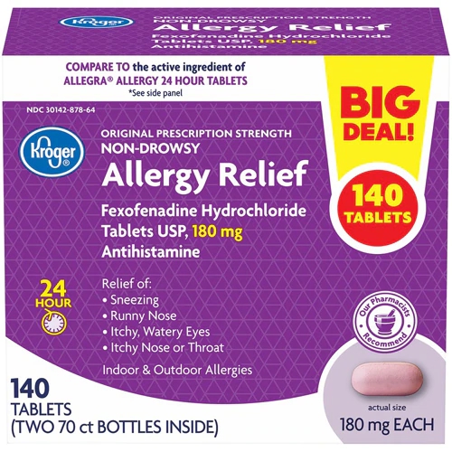 Kroger Alívio de Alergia Não Sonolento - 140 Comprimidos - Fexofenadina HCl 180mg