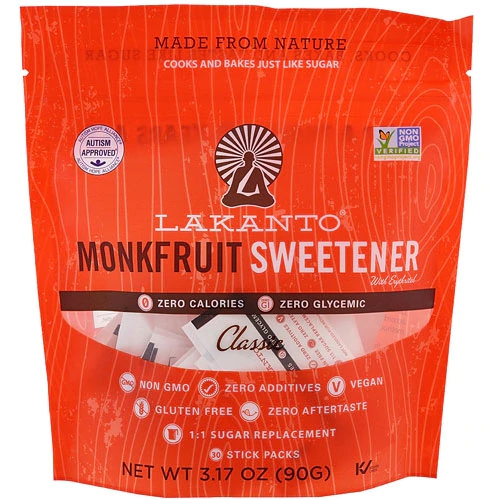 Adoçante Lakanto Monkfruit Classic Sachês 30 Unidades - Zero Açúcar e Calorias