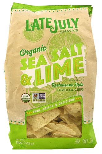 Chips de Tortilha Orgânicos Late July Snacks Sal Marinho e Limão 312g