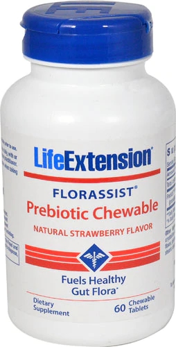 Life Extension FLORASSIST® Prebiotic Chewable Natural Strawberry -- 60 Chewable Tablets