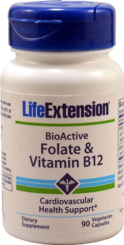 Life Extension Folato & Vitamina B12 - 90 Cápsulas Vegetarianas - Saúde Cerebral e Energética