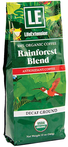 Café Descafeinado Orgânico Life Extension Rainforest Blend Moído 340g