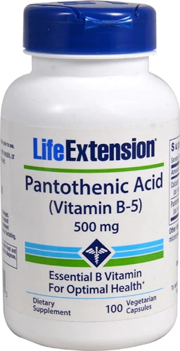 Life Extension Ácido Pantotênico Vitamina B5 - 500mg - 100 Cápsulas Vegetarianas