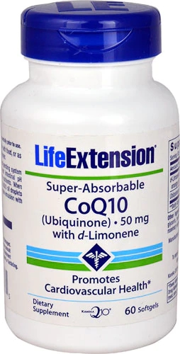 Life Extension CoQ10 Ubiquinol com d-Limoneno 50mg - 60 Cápsulas Gelatinosas para Energia e Saúde Cardiovascular