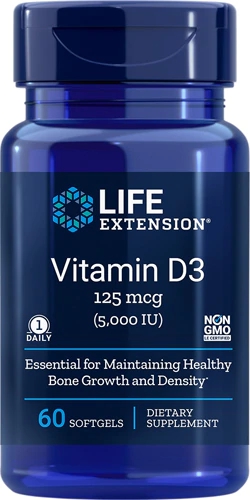 Life Extension Vitamina D3 5000 UI - 60 Cápsulas Gelatinosas - Suporte Imunológico e Ósseo