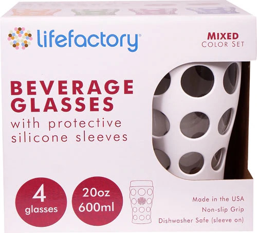 Conjunto 4 Copos Lifefactory 591ml com Mangas de Silicone Branco Óptico
