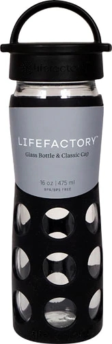 Garrafa de Vidro Lifefactory 473ml com Tampa Clássica e Silicone Onyx