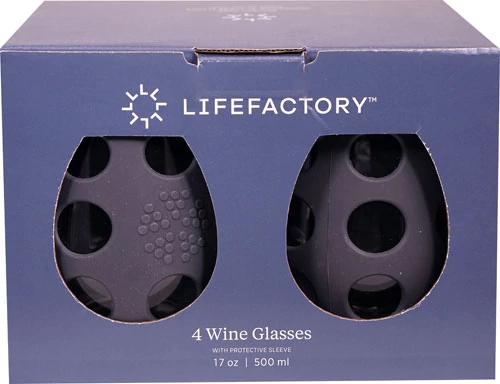Conjunto 4 Copos de Vinho Lifefactory com Capa de Silicone Carbon 480ml
