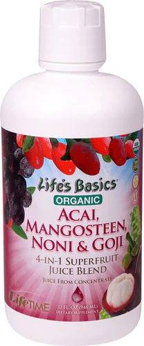Suco Orgânico Lifetime Life's Basic Açaí, Mangostão, Noni e Goji - 946ml