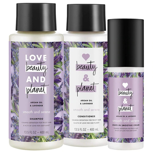 Kit Love Beauty and Planet Óleo de Argan e Lavanda Shampoo Condicionador e Creme Smoothie Leave-In - 3 Unidades (aprox. 400ml cada)