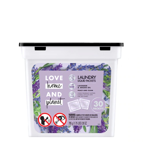 Love Home & Planet Sabão Líquido para Lavanderia, Lavanda e Óleo de Argan - 30 Pacotes (Aprox. 450g)