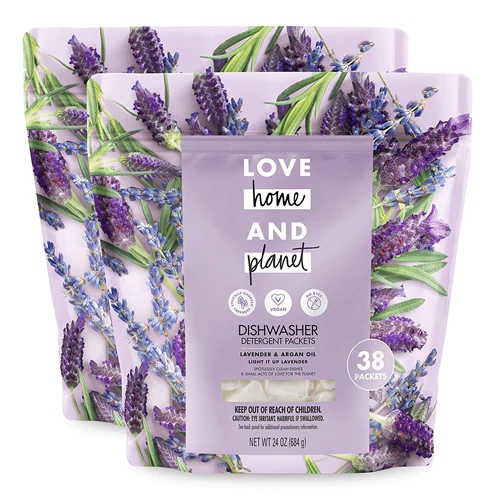 Love Home & Planet Detergente para Lava-Louças Lavanda e Argan - 2 Pacotes com 38 Cápsulas cada (Total 76 Cápsulas)