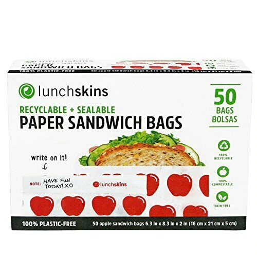 Lunchskins Sacos de Papel Recicláveis e Seláveis para Lanches - Maçã Vermelha - 50 Unidades