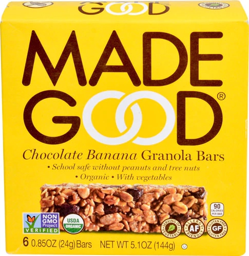 Barras de Granola Orgânicas MadeGood Chocolate Banana Sem Glúten - 6 Unidades (156g)