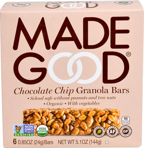 Barras de Granola Orgânica MadeGood com Gotas de Chocolate Sem Glúten - 6 Barras (Aprox. 180g)