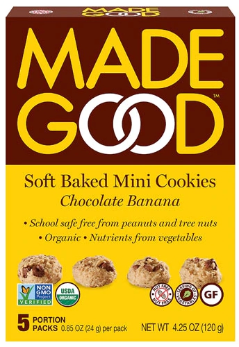 MadeGood Biscoitos Mini Macios Chocolate Banana 5 Pacotes - Lanche Saudável e Delicioso