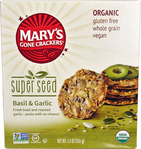 Biscoito Mary's Gone Crackers Super Seed Basil & Garlic 156g - Saudável e Crocante