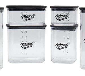 Conjunto de Potes Herméticos Mason Craft & More Empilháveis - Transparente/Preto - 1 Conjunto - Conservação de Alimentos e Organização da Cozinha