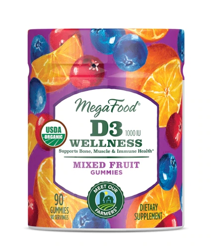 MegaFood D3 Wellness Gummies Mixed Fruit -- 1000 IU - 90 Gummies