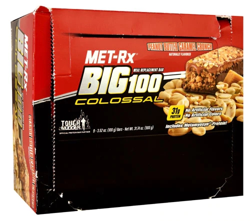 MET-Rx BIG 100 Barra Refeição Substituta Pasta de Amendoim e Caramelo - 9 Barras (Aprox. 810g)