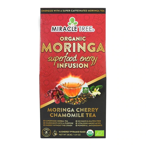 Miracle Tree Chá de Moringa Orgânica Superalimento Energia 16 Sachês - Cereja e Camomila